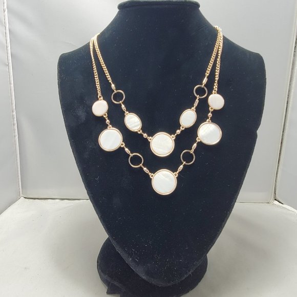 Coral Bay Two Row White Shell Layered Necklace White/rose Gold Tone - Picture 2 of 6